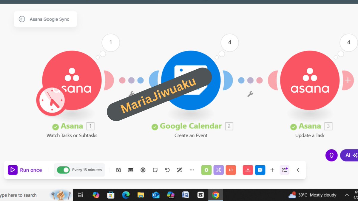 MariaAutomation's tweet photo. Just helped a client set up a full 1-way sync from Asana to Google Calendar using https://t.co/LwoDaP90dA — including smart deletion of events when tasks are removed!
Clean, automated, and stress-free.
Automation saves time. Let’s build yours. #Automation #Make https://t.co/G5uhCIiWqd