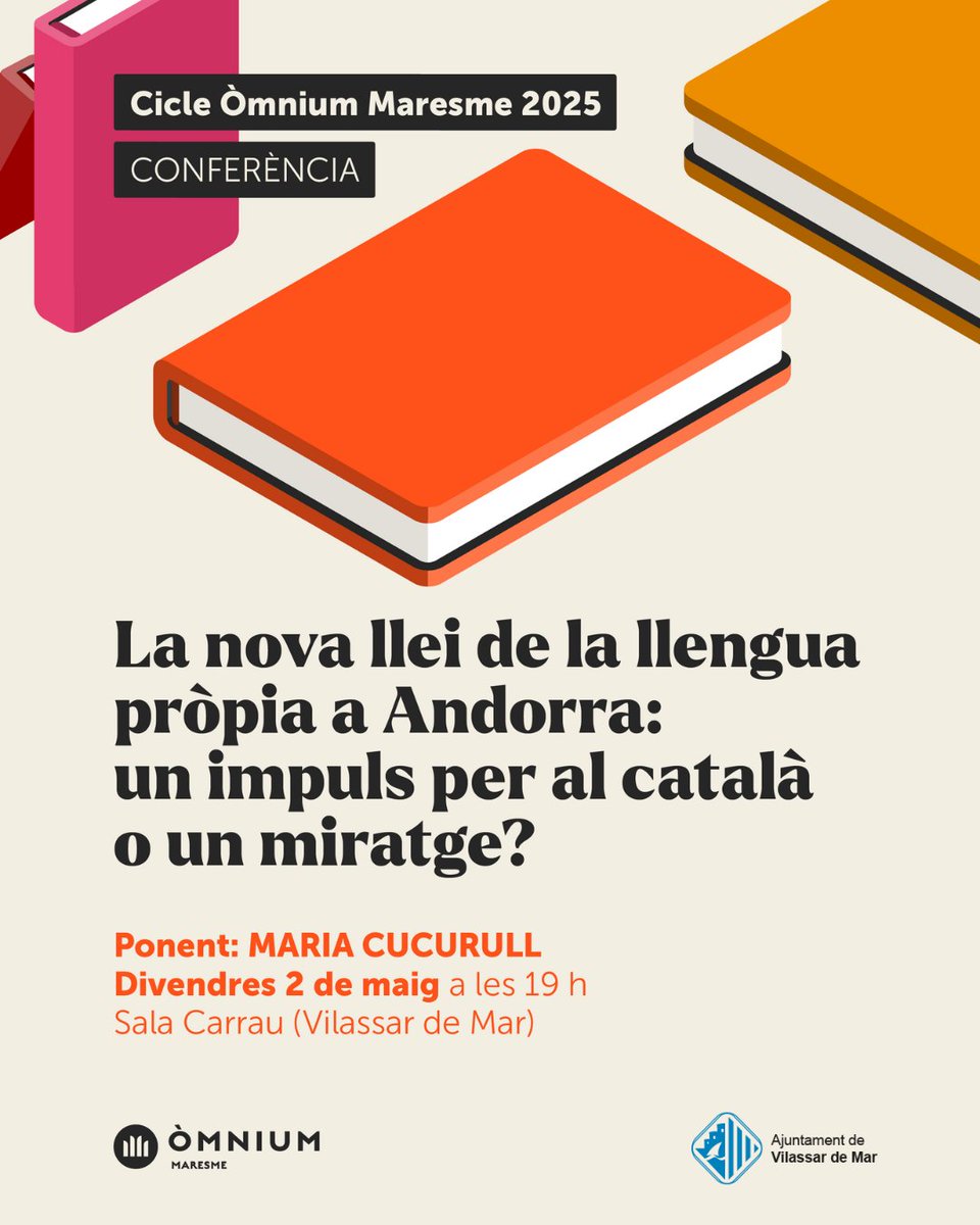 Arranquem el Cicle Òmnium Maresme 2025 amb un recorregut per la situació de la llengua a Andorra, des de l’aprovació de la Constitució el 1993 fins ara. 
Ponent: Maria Cucurull (Universitat d'Andorra)

📆Divendres 2 de maig a les 19h
📌Sala Carrau (Vilassar de Mar)
