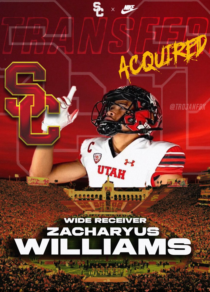 🚨COMMITTED‼️ WR Zacharyus Williams, from the Utah Utes, transfers to USC ✌️

<a href="/zacharyus3/">Zacharyus Williams 🇼🇸🇦🇸</a> was projected to be Utah’s WR1. Fight On!✌️