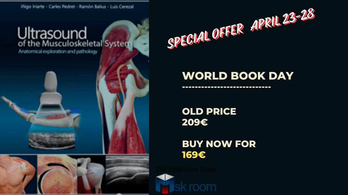 🚨 Celebrate #WorldBookDay with MSKRoom! 
Get our MSK Ultrasound Book – hardcover, eBook, or both
✅ Worldwide free shipping
✅ Recommended by the European Society of Radiology
Offer ends April 28!
👉 Buy now at mskroom.com
#MSKUltrasound #SpecialOffer #MedicalBooks