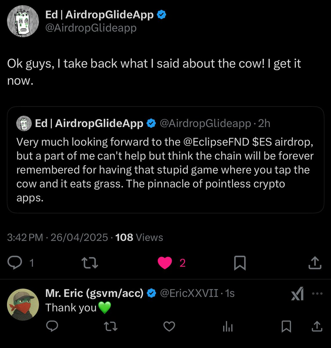 noturtwntysevn's tweet photo. “Turbo Tap was pointless”

Me: proceeds to extensively outline the most obvious benefits turbo tap had on @EclipseFND.

Source?
https://t.co/5UlkFYz2Vr

Result: https://t.co/jswQrGbhpJ