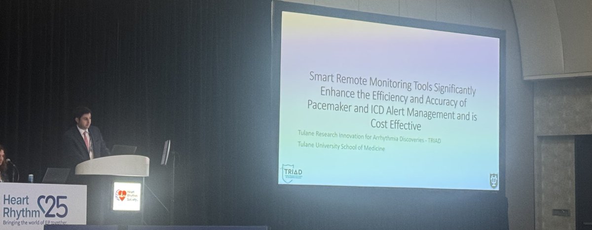 Mayana Bsoul (@bsoulmayana) on Twitter photo Remote monitoring cuts clinic visits and ICD shocks without increasing adverse events.
But alert burden is high and varies by device.
AI can filter out non-urgent alerts, easing workflow.
Unified devices = better outcomes!
<a href="/OmarKreidieh1/">Omar Kreidieh</a> <a href="/nmarrouche/">Nassir Marrouche</a> <a href="/TulaneTriad/">TulaneTRIAD</a> #HRS25
#EPEEPs Remote monitoring cuts clinic visits and ICD shocks without increasing adverse events.
But alert burden is high and varies by device.
AI can filter out non-urgent alerts, easing workflow.
Unified devices = better outcomes!
<a href="/OmarKreidieh1/">Omar Kreidieh</a> <a href="/nmarrouche/">Nassir Marrouche</a> <a href="/TulaneTriad/">TulaneTRIAD</a> #HRS25
#EPEEPs