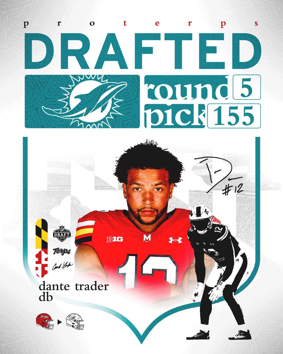 Maryland Football (@terpsfootball) on Twitter photo Two Terps in Miami‼️‼️‼️
<a href="/DizzyDante/">Dante Trader Jr.</a> is heading south with the <a href="/MiamiDolphins/">Miami Dolphins</a> 🐬 Two Terps in Miami‼️‼️‼️
<a href="/DizzyDante/">Dante Trader Jr.</a> is heading south with the <a href="/MiamiDolphins/">Miami Dolphins</a> 🐬