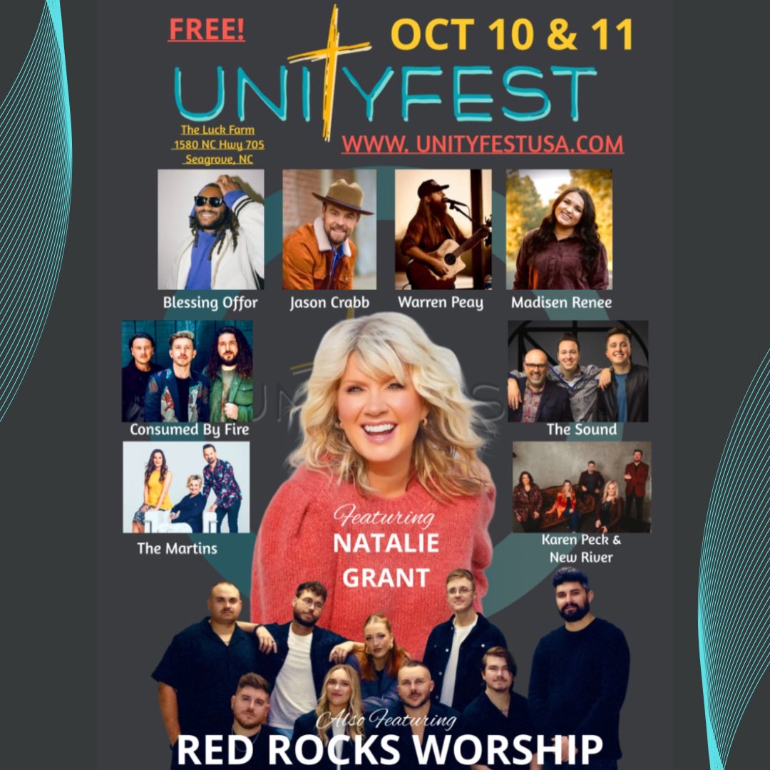 Unityfest22's tweet image. ARE YOU AS EXCITED ABOUT UNITYFEST 2025 AS WE ARE?!

Get your FREE PASSES today!
unityfestusa.com

@JasonCrabbMusic 
@NatalieGrant 
@RedRocksWorship 
@BlessingOffor 
@therealcbf 
@martinsonline 
@KarenPeckNR 
@TheSound
@warrenpeaymusic 
@MadisenRenee