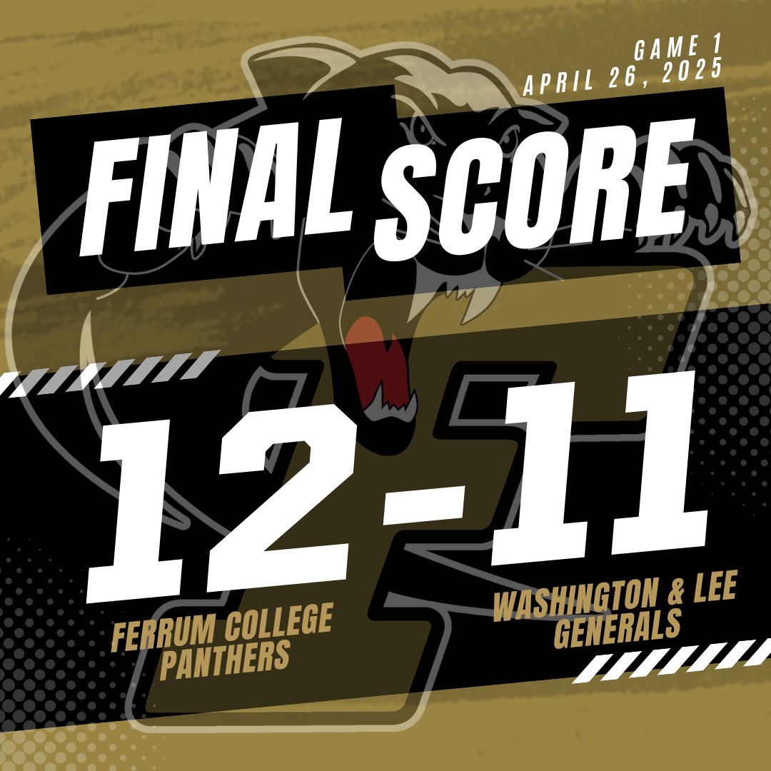 FINAL SCORE — GAME 1

Ferrum 12, Washington &amp; Lee 11!

Panthers pull out the W in a wild one at Panther Field!

One more to go — let’s finish the regular season strong!

#FerrumBaseball #PantherPride #FinishStrong