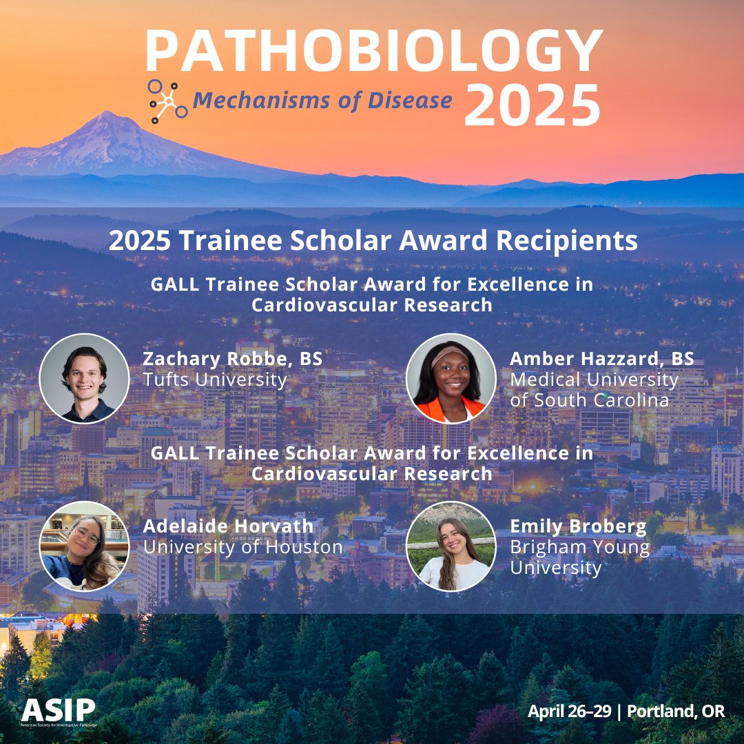 ASIPath's tweet photo. Congratulations to these #Pathobiology2025 Trainee Scholar Award Recipients! 👏 #ASIP2025 https://t.co/95M1zIHlWC