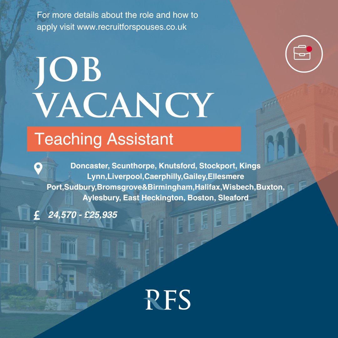 📚 JOB ALERT: Teaching Assistant Opportunities! 📍 Locations: Doncaster, Scunthorpe, Knutsford, Stockport, Kings Lynn, Liverpool, Caerphilly &amp; MANY more. 💰 Salary: £24,570 - £25,935* Apply at recruitforspouses.co.uk! 
#TeachingAssistant #Education