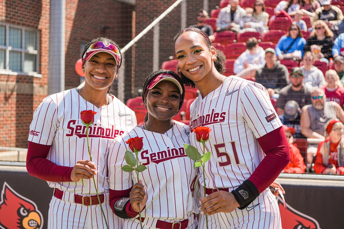 FSU_Softball's tweet photo. Thank you @LouisvilleSB for honoring our seniors pregame❤️

#Team42 https://t.co/T93GsHOwiB