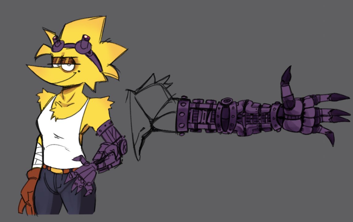 Officiallythat2's tweet image. Another old character, Mona, thought itd be fun to give them a mechanical arm