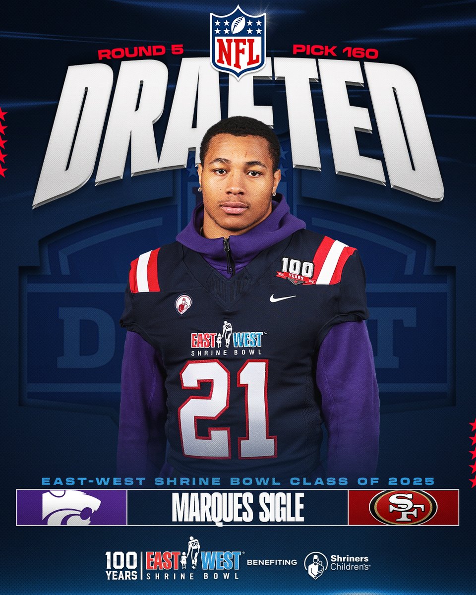 East-West Shrine Bowl (@shrinebowl) on Twitter photo #ShrineBowl β‘οΈ <a href="/NFL/">NFL</a>
Congratulations to Marques Sigle (<a href="/MarMar1k30/">Marques Sigle</a>) from <a href="/KStateFB/">K-State Football</a> on being drafted by the <a href="/49ers/">San Francisco 49ers</a> in the 2025 #NFLDraft!
#ShrineBowlPRO | #FTTB #ShrineBowl β‘οΈ <a href="/NFL/">NFL</a>
Congratulations to Marques Sigle (<a href="/MarMar1k30/">Marques Sigle</a>) from <a href="/KStateFB/">K-State Football</a> on being drafted by the <a href="/49ers/">San Francisco 49ers</a> in the 2025 #NFLDraft!
#ShrineBowlPRO | #FTTB