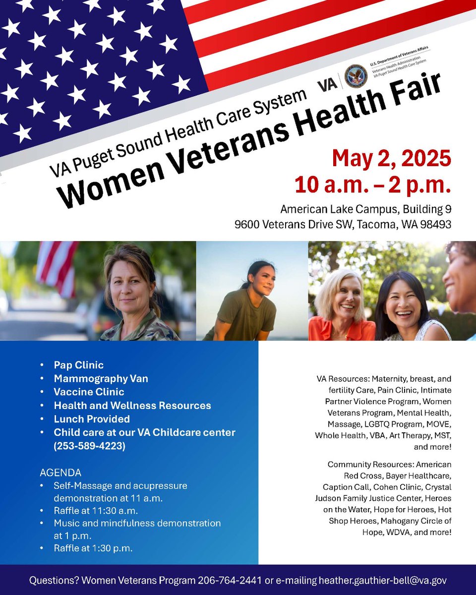 Join us at the Women Veterans Health Fair next week, hosted by VA Puget Sound Health Care System. We will have a table set up with a fun raffle!