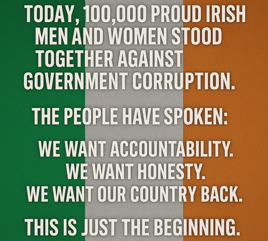 pat78297373's tweet image. 100,000 people in the streets today.
Not for a concert.
Not for a parade.
But to tell the corrupt Irish government:
Your time is up.
The spirit of Ireland is alive—and it won't be silenced.
#IrelandAwakens #PowerToThePeople #IrishSpring