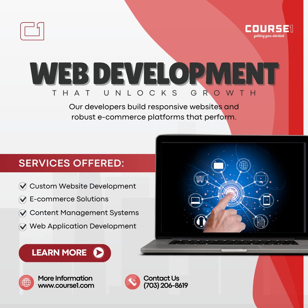 At Course1, we craft fast, responsive, and high-converting websites tailored to your business goals. From sleek designs to powerful functionality—we turn your vision into a digital reality.
Let’s create something amazing! #WebDev #Course1