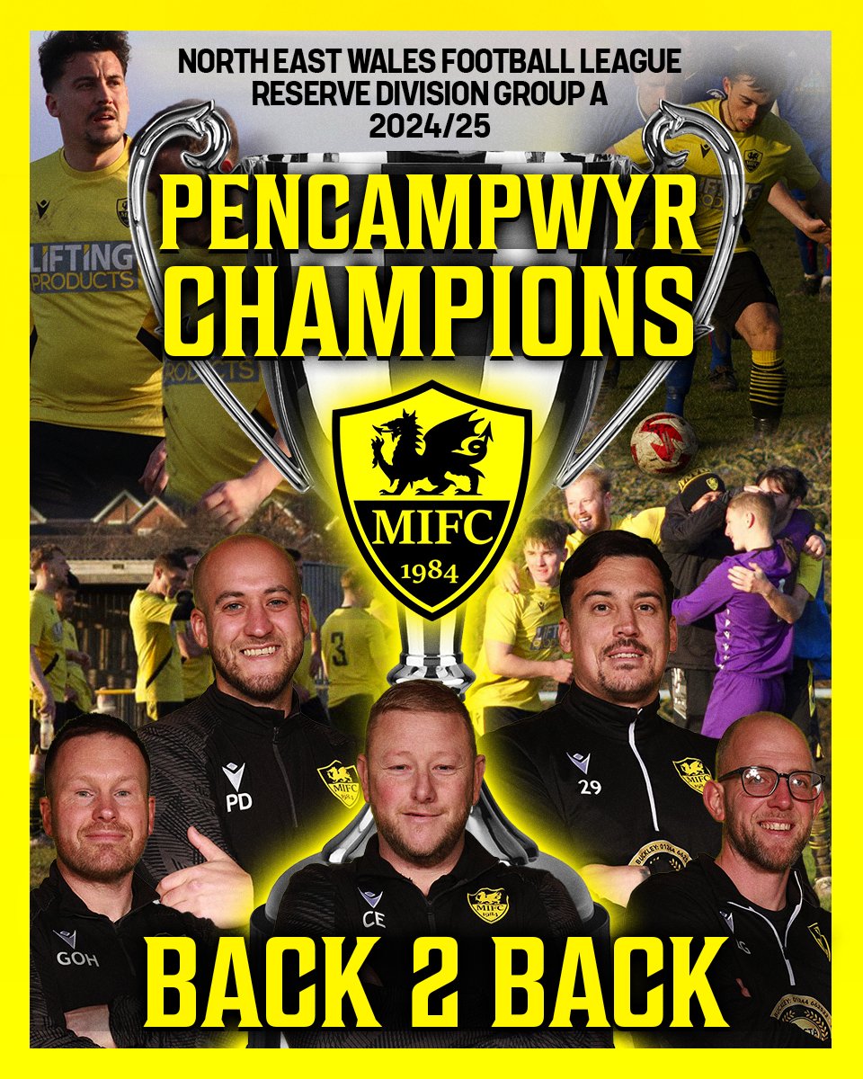 Mynydd Isa F(C) (@mynyddisafc) on Twitter photo PENCAMPWYR 🏆
Mynydd Isa Reserves have been crowned <a href="/NEWFAMensLeague/">North East Wales Football League</a> Reserve Division Group A Champions 2024/25!
Following results elsewhere, it's confirmation of back to back league titles for Evo's men! Congratulations to all involved on a superb achievement. #uptheisa 🟡⚫ PENCAMPWYR 🏆
Mynydd Isa Reserves have been crowned <a href="/NEWFAMensLeague/">North East Wales Football League</a> Reserve Division Group A Champions 2024/25!
Following results elsewhere, it's confirmation of back to back league titles for Evo's men! Congratulations to all involved on a superb achievement. #uptheisa 🟡⚫