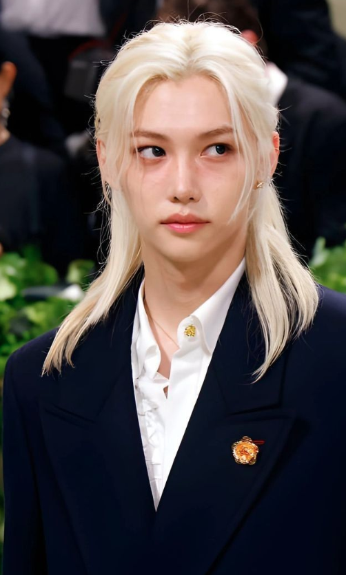 AboutMusicYT's tweet photo. Felix of Stray Kids at the Met Gala, 2024. https://t.co/n6IBeKS4nb