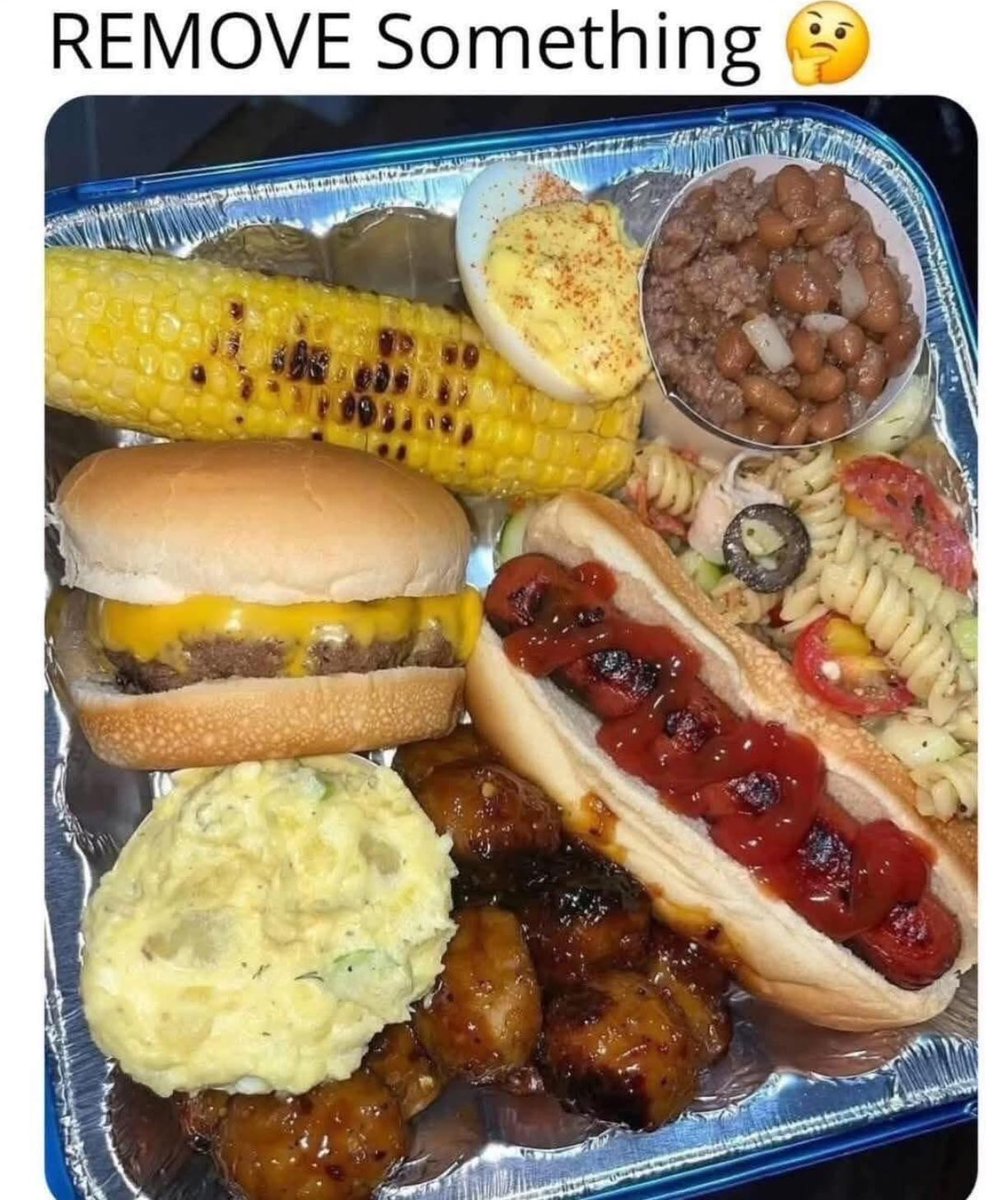 FoodPleaser's tweet image. Remove ONE item from this cookout dish….