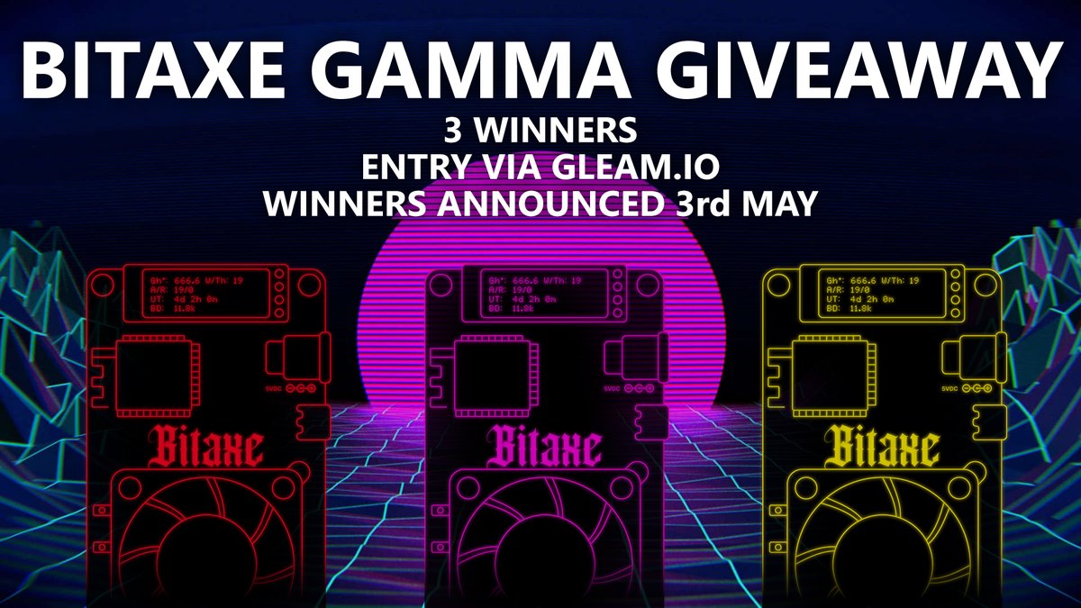 Sterling (@sterlingspecter) on Twitter photo Thank you all for 10,000 subs. It's been a wild ride, so lets give back to you guys for all the support. Giving away 3 Bitaxe Gamma's.
Massive shout out to <a href="/CryptoMinerbros/">⛏CryptoMiner₿ros</a> for sponsoring 1/3 Gamma's.
Simple entry using Gleam, just input your E-mail and we will pick a winner next Thank you all for 10,000 subs. It's been a wild ride, so lets give back to you guys for all the support. Giving away 3 Bitaxe Gamma's.
Massive shout out to <a href="/CryptoMinerbros/">⛏CryptoMiner₿ros</a> for sponsoring 1/3 Gamma's.
Simple entry using Gleam, just input your E-mail and we will pick a winner next