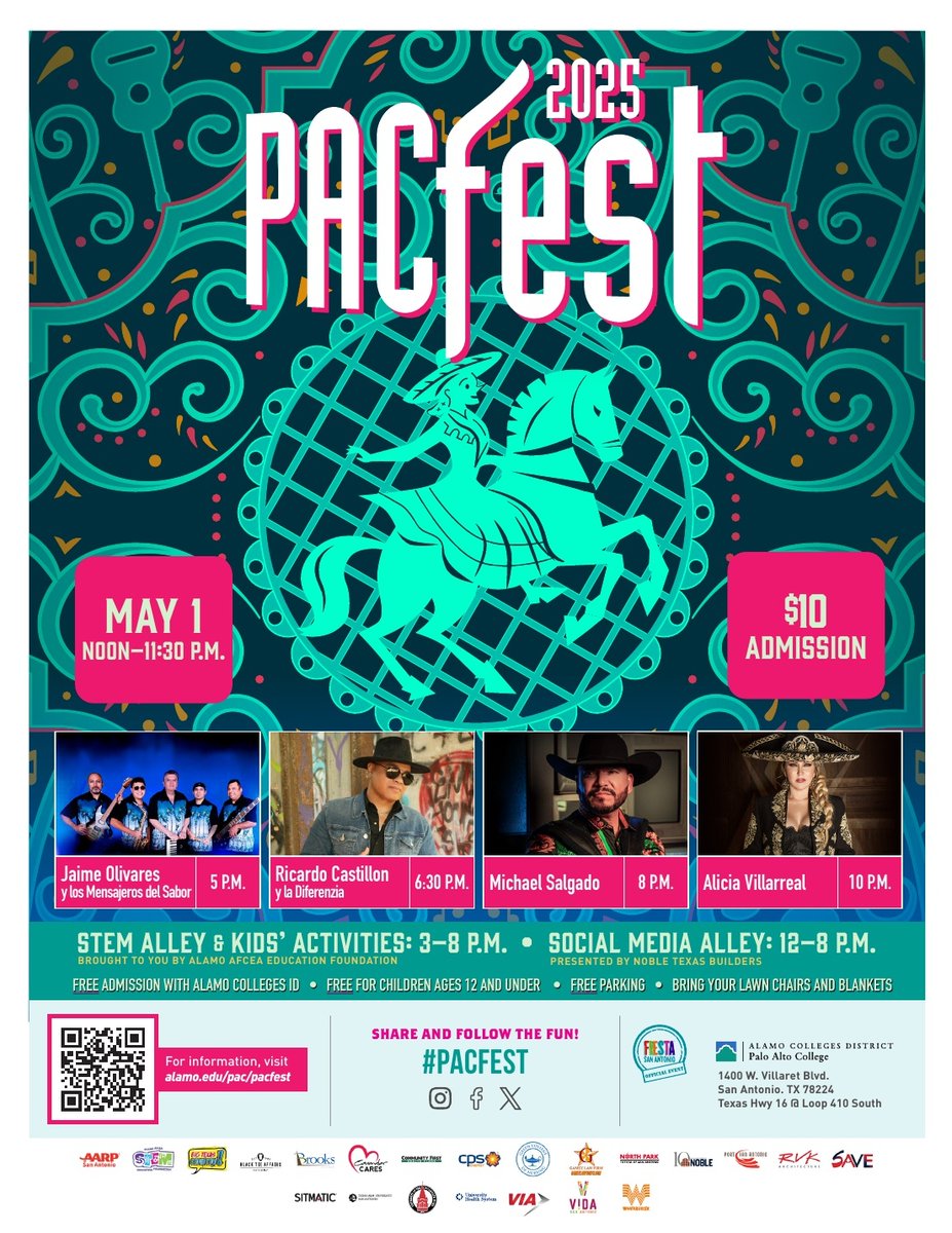 SouthsideSATX's tweet photo. 📣 ¡VIVA FIESTA! 📣

Join the fun this year with a fantastic lineup of musical guests, delicious food, and activities for the whole family! For more information, please visit https://t.co/DRggxuhLoZ!

#PACfest #PaloAltoCollege #FiestaSA https://t.co/mT8H1lqbJs