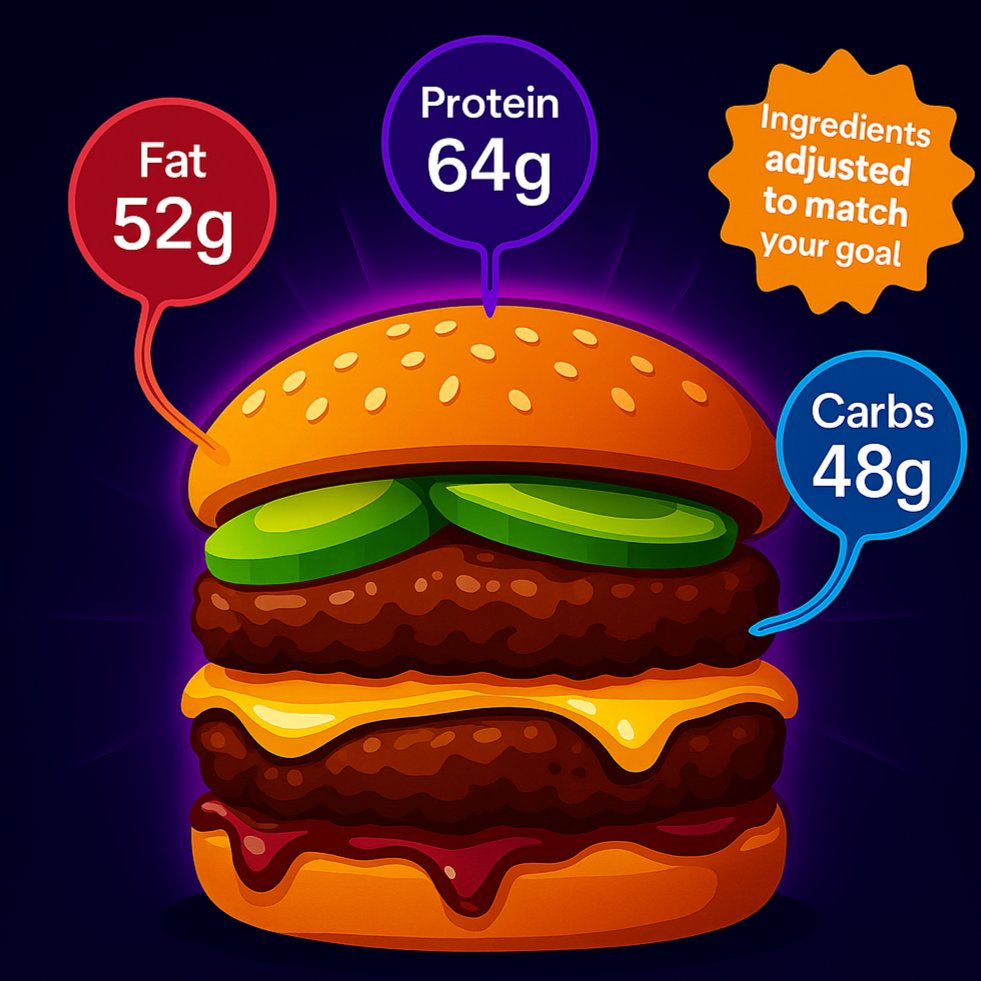 MyMacroPlanner's tweet image. 🍔💥 This isn&apos;t just a burger. It&apos;s your burger.

#MacrosMadeEasy #MacroFriendly #FitnessFoodie #HighProteinMeals #MealPrepGoals #BurgerLovers #FatLossJourney #MuscleGainMeals #MyMacroPlanner #TrackLessEatSmart #HealthyEating #FitnessGoals #WeightLossJourney #CleanEating