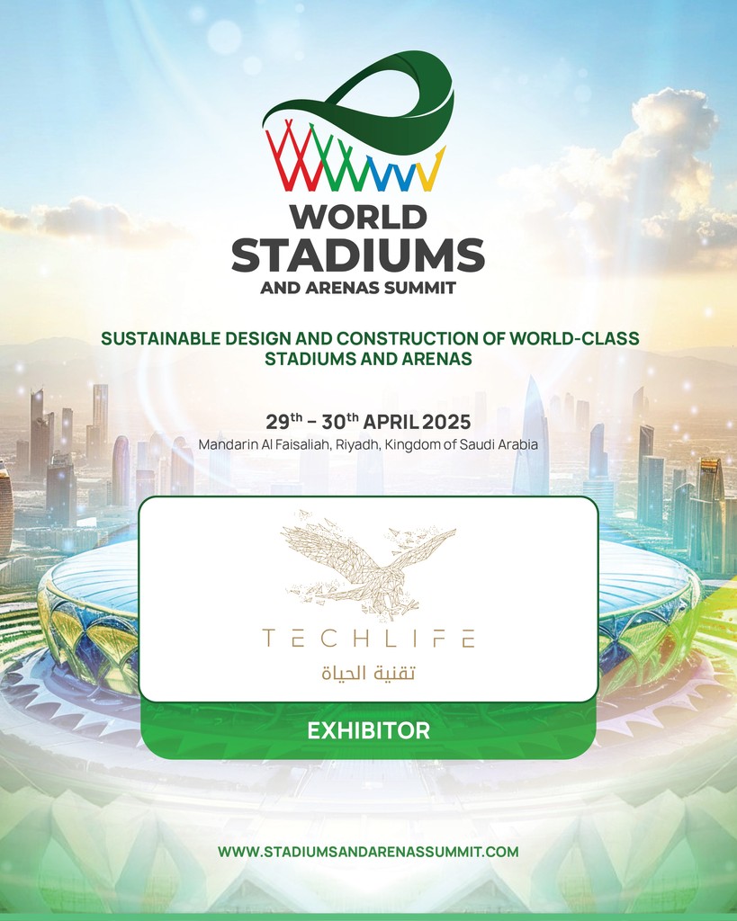 wsasummit's tweet photo. TECHLIFE is joining the World Stadiums and Arenas Summit as an Exhibitor!

📅 April 29–30, 2025
📍 Mandarin Oriental Al Faisaliah, Riyadh
🔗 https://t.co/O4fSULikI8

#WSAS #StadiumInnovation #SmartStadiums #SportsInfrastructure #ArenaDevelopment #SustainableDesign #FutureOfSport https://t.co/6SchgcUjQO
