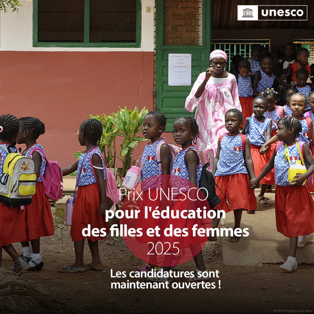 🎓 L'éducation est l'investissement le plus puissant que nous puissions faire.

🌍 Pourriez-vous être la lauréate du Prix de l'UNESCO pour l'éducation des filles et des femmes en 2025 ? 

Postulez dès maintenant : unesco.org/fr/prizes/girl…   #SonÉducationNotreAvenir