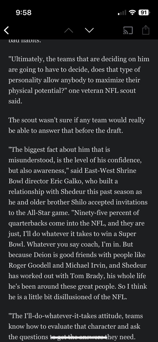 Last week I wrote about why Shedeur Sanders was a complicated prospect evaluate- one scout called him "the 
most difficult QB case study” and another told me some teams felt they couldn’t use their usual formula to evaluate him as a person. 
espn.com/nfl/draft2025/…