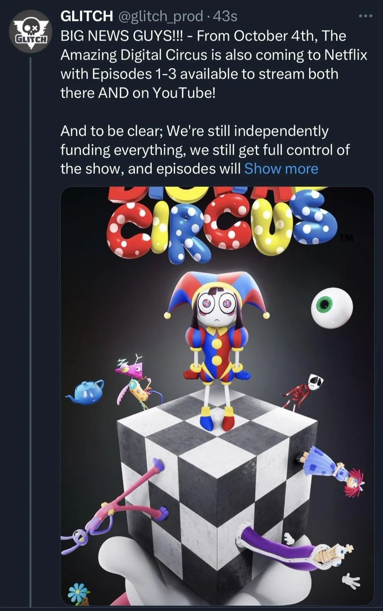 literallydarnel's tweet photo. The difference between Digital Circus and Helluva Boss is that Digital Circus is still being independently funded and produced by Glitch with Netflix just streaming it. Helluva Boss is now also being produced by Amazon Prime and Spindlehorse, so needless to say, it isn't indie https://t.co/2sKSea2Gei