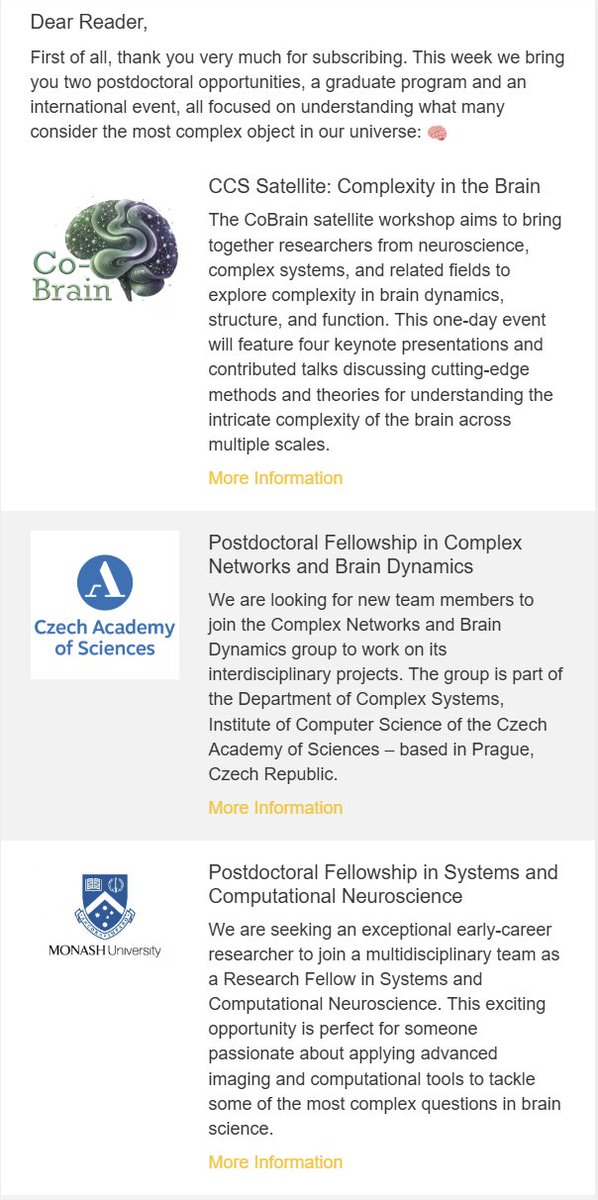 amahury0's tweet image. Our #complexitycat newsletter this week was dedicated to what many consider the most complex object in our universe: the brain🧠

Want to receive weekly updates so you don&apos;t miss any deadline of your interest? Subscribe for free by scanning the QR below!