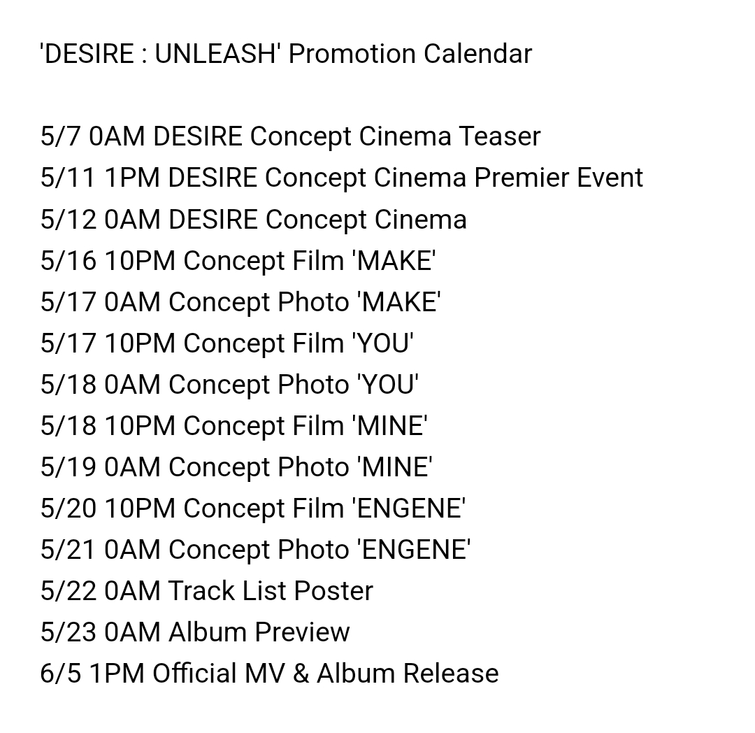 'DESIRE : UNLEASH' Promotion Calendar 정리

#엔하이픈 #ENHYPEN