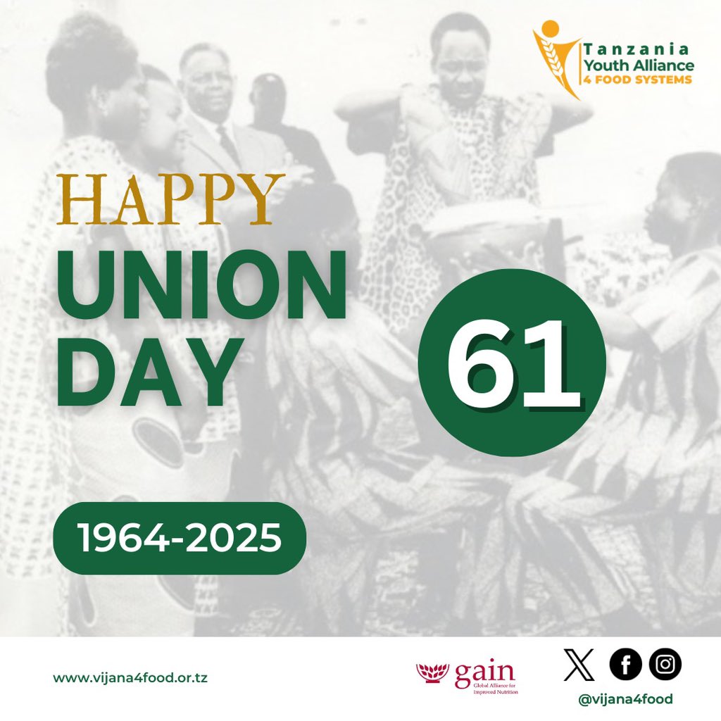 Today, we celebrate unity, strength, and a shared vision for a better Tanzania! 

We believe that together, we can build sustainable food systems and empower generations. Happy Union Day! 🇹🇿 

#UnionDay #Vijana4Food