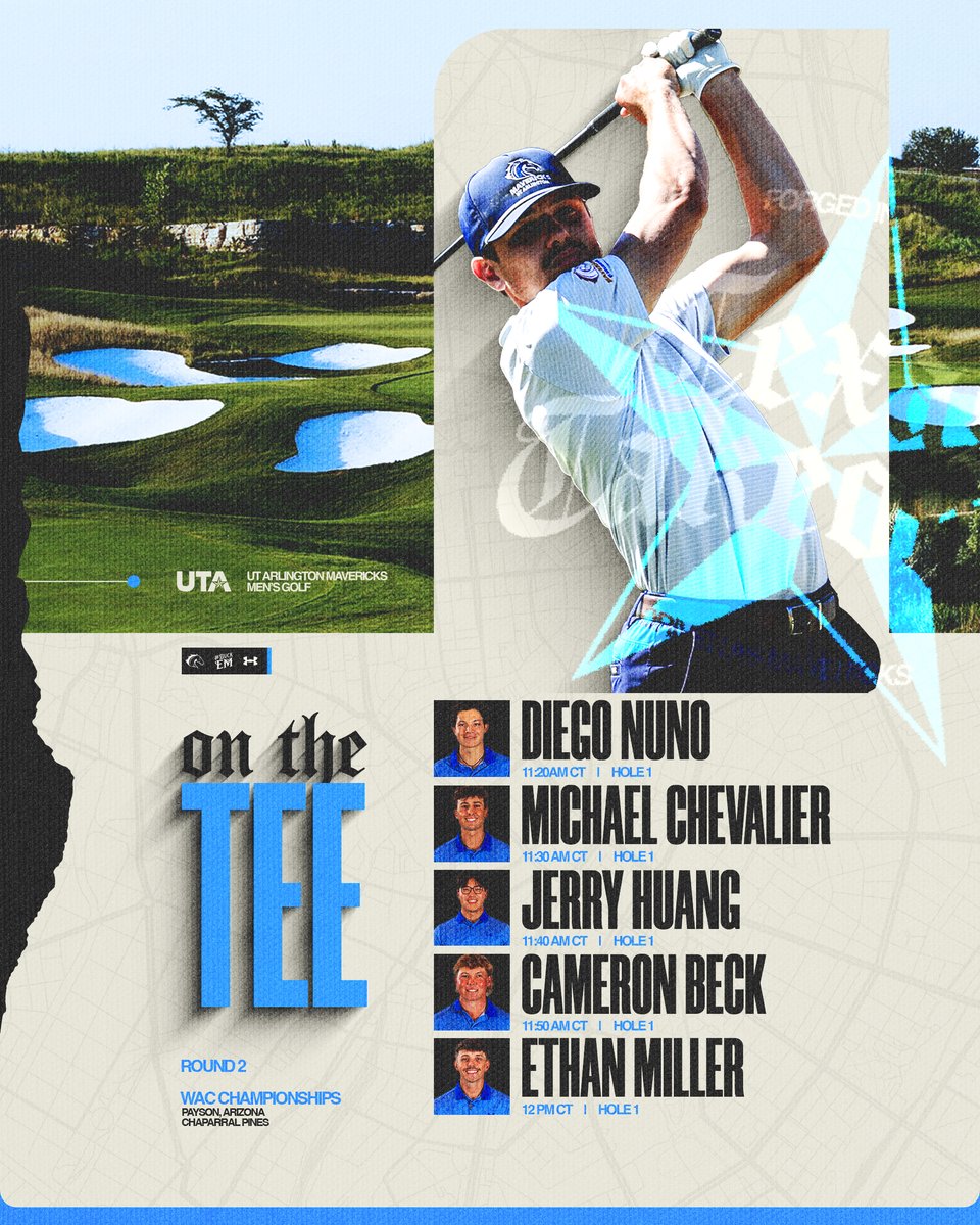 UTAMavsMGolf's tweet image. Good morning, Mavs fans! Here is the second round lineup for UTA, who enters the day in a tie for fourth.
📊: tinyurl.com/WACChampionshi…
#BuckEm🐎