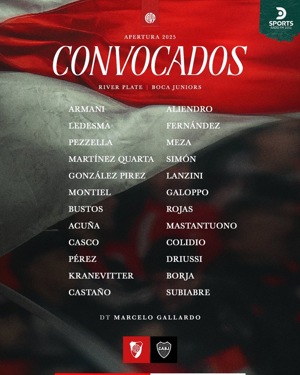 📋 CONCENTRAN MEZA Y BORJA

⚪️🔴⚪️ Marcelo Gallardo entregó la lista de concentrados de River para recibir a Boca, en la que están Maximiliano Meza y Miguel Borja tras recuperarse de sus molestias. Paulo Díaz quedó afuera de la misma.