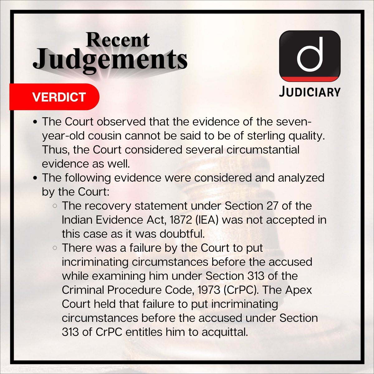 Law_Drishti's tweet image. Let’s look at these #RecentJudgments shedding light on #Justice in action.
.
Check our website: drishti.xyz/website-Judici…
.
#RecentJudgment #SupremeCourt #RecentNews #CurrentAffairs #Constitution #India #Court #LegalUpdates #IndianLaw #DrishtiJudiciary #TeamDrishti