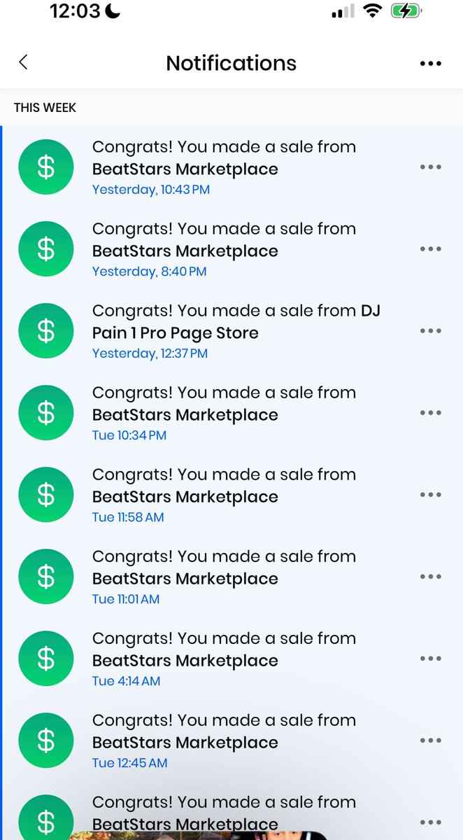 Look at my beat sales from this week, notice anything?

Lots of sales from the marketplace. People ask me why I sell beats on Beatstars rather than ‘mY oWn wEbSiTe,’ well, this is why. These sales came directly from Beatstars traffic, not my marketing efforts.