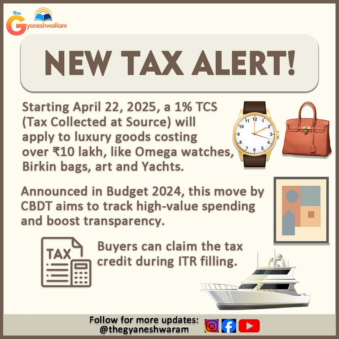 TCS will apply on luxury items purchasing over Rs. 10Lacs
.
.
#thegyaneshwaram #tcs #cbdt #financeupdates #NewsUpdate #luxurygoods
