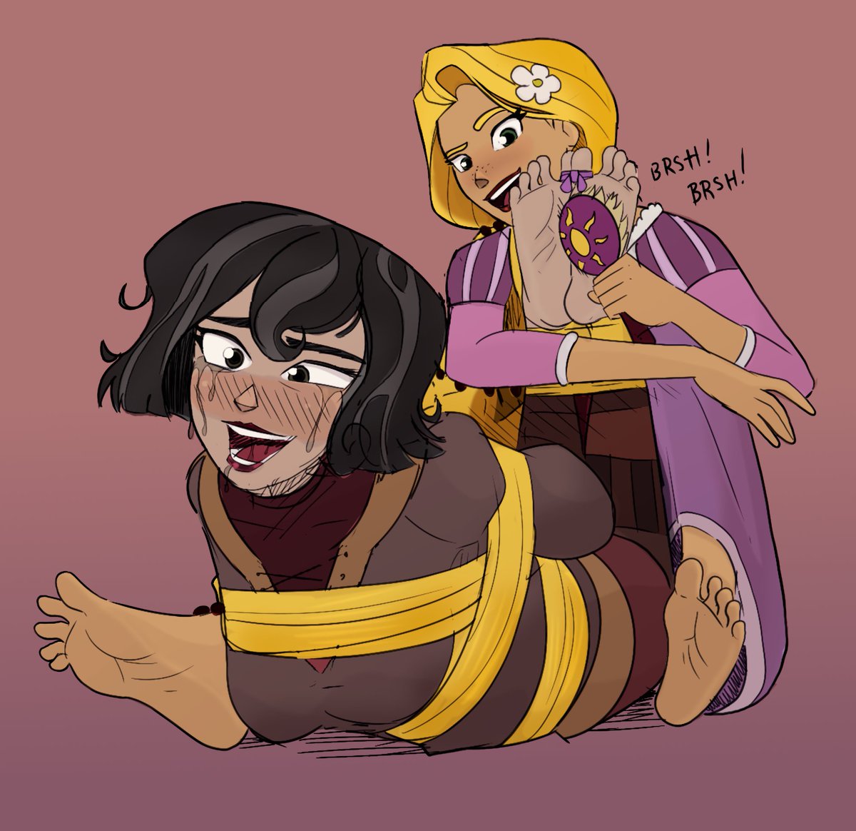 A very fun one by the great <a href="/bound_bandit/">Bound Bandit</a> 

Always been a big fan of Rapunzel, and Cassandra has always been cute

Blonde bubbly happy girls are a weakness of mine, permanent barefooter girls are very much a weakness of mine

I like how this one turned out
