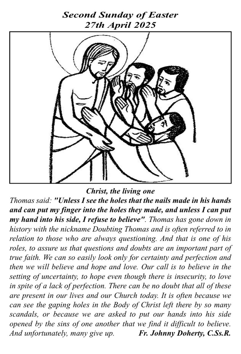 Greenlough Parish (@greenloughp) on Twitter photo 2nd Sunday of Easter: Divine Mercy Sunday - 27 April 2025. Gospel reflection this week from Fr. Johnny Doherty CSsR, CLONARD. Click on image or visit: greenlough.com/reflection/sec…
<a href="/JohnnyDoherty3/">Johnny Doherty</a>
<a href="/ClonardMBelfast/">Clonard Monastery</a>
<a href="/ParishLavey/">Lavey Parish</a>
<a href="/paddicurran1/">Paddi Coyle</a>
<a href="/editorthenet15/">The Net</a>
<a href="/RedComsIreland/">Red Communications</a>
<a href="/redsireland/">@RedsIreland</a> 2nd Sunday of Easter: Divine Mercy Sunday - 27 April 2025. Gospel reflection this week from Fr. Johnny Doherty CSsR, CLONARD. Click on image or visit: greenlough.com/reflection/sec…
<a href="/JohnnyDoherty3/">Johnny Doherty</a>
<a href="/ClonardMBelfast/">Clonard Monastery</a>
<a href="/ParishLavey/">Lavey Parish</a>
<a href="/paddicurran1/">Paddi Coyle</a>
<a href="/editorthenet15/">The Net</a>
<a href="/RedComsIreland/">Red Communications</a>
<a href="/redsireland/">@RedsIreland</a>