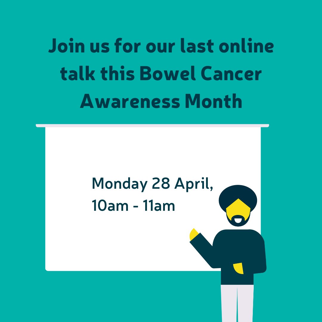 Monday is your last opportunity to attend one of our fantastic online awareness talks.  

All month long we’ve delivered these talks to help raise vital awareness of #BowelCancer. Come along to learn about the symptoms, risk factors and the importance of the bowel cancer