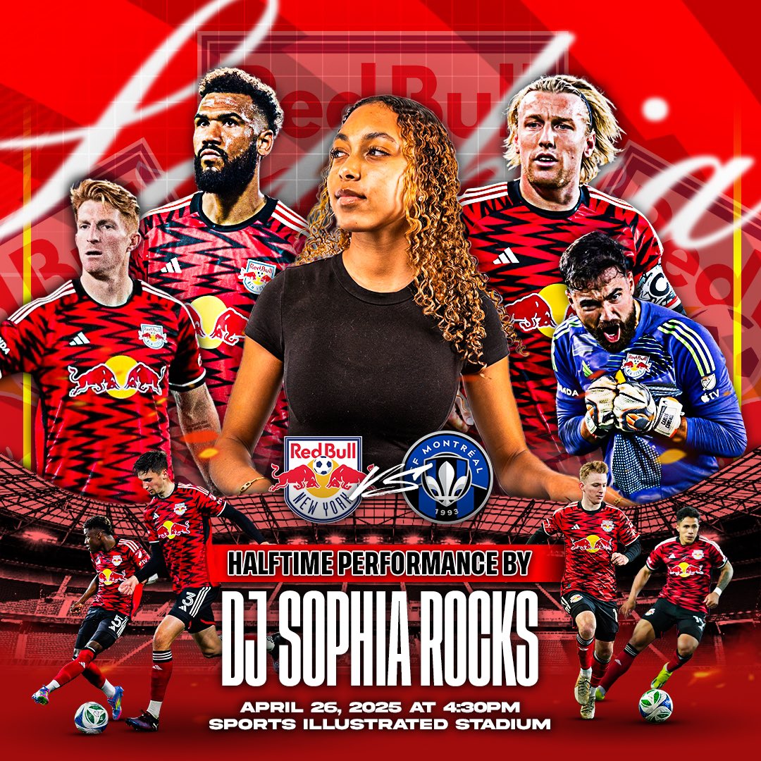 It's GAME DAY! ⚽️
Excited to DJ for the @newyorkredbulls at Sports Illustrated Stadium during today's match against <a href="/cfmontreal/">CF Montréal</a>!
Catch me live at halftime kickoff is at 4:30 PM!
#redbull #djlife #djsophiarocks #halftimeshow #mls #girldj #mlssoccer  #teendj  #adidassoccer #rbny