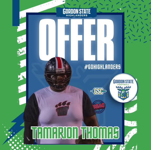 Tamarion Thomas (@taithomas77) on Twitter photo Blessed to receive my very first offer from <a href="/Gscfootball1/">Gordon State College Football</a> Thanks to
<a href="/CoachMarcusDup/">Marcus Dupree</a> Blessed to receive my very first offer from <a href="/Gscfootball1/">Gordon State College Football</a> Thanks to
<a href="/CoachMarcusDup/">Marcus Dupree</a>