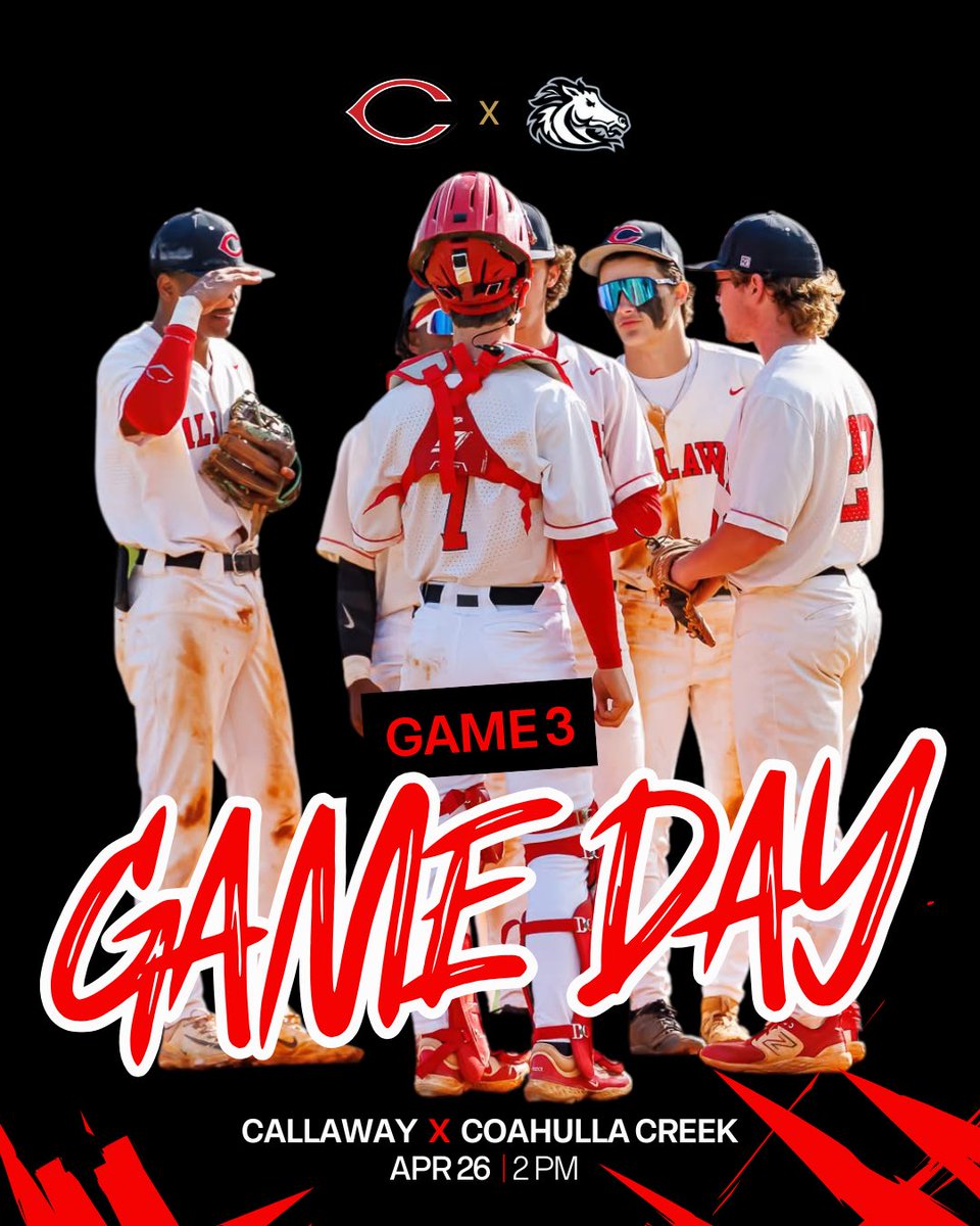 Callaway Baseball (@cavs_bb) on Twitter photo 🚨GHSA ROUND 1 - GAME 3🚨
🆚 Coahulla Creek
🏟️ “The Hubb” at CHS | 221 Whitfield Rd. Hogansville, GA
⏰ 2pm
🎟️ gofan.co/event/3564763?…
🍔 There will be no concessions today
#CwayDNA🔴⚔️⚫️ 🚨GHSA ROUND 1 - GAME 3🚨
🆚 Coahulla Creek
🏟️ “The Hubb” at CHS | 221 Whitfield Rd. Hogansville, GA
⏰ 2pm
🎟️ gofan.co/event/3564763?…
🍔 There will be no concessions today
#CwayDNA🔴⚔️⚫️