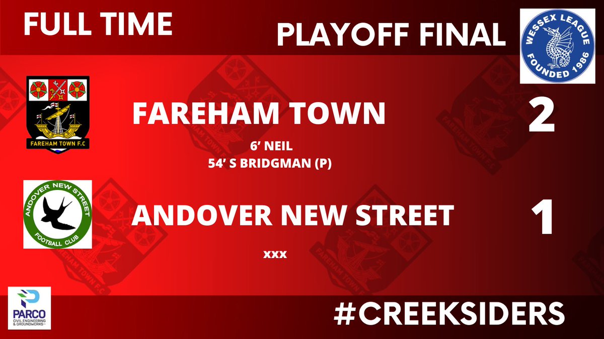 FULL TIME

WE ARE A STEP 4 CLUB 

🔴2-1🟡 

6’ CALLIE NEIL
54’ STAN BRIDGMAN

ATT 1103

#FARvANS 

#Creeksiders ❤️🖤