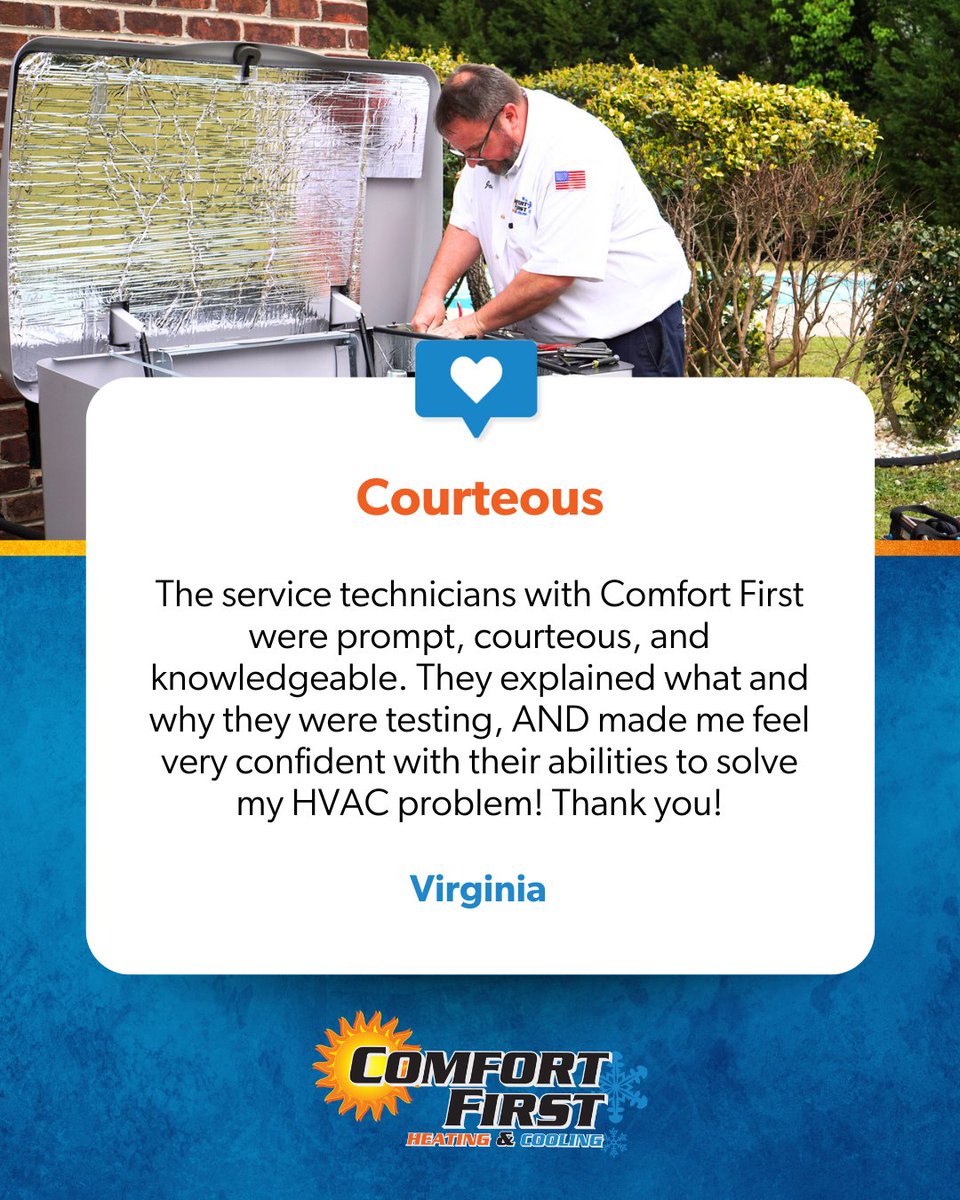 comfortfirstnc's tweet photo. At Comfort First, courtesy isn’t just a policy — it’s part of who we are. From the first call to the final handshake, we’re committed to treating every customer with kindness, respect, and care. 🌟 Experience service the way it should be. https://t.co/kKTGjsFas5