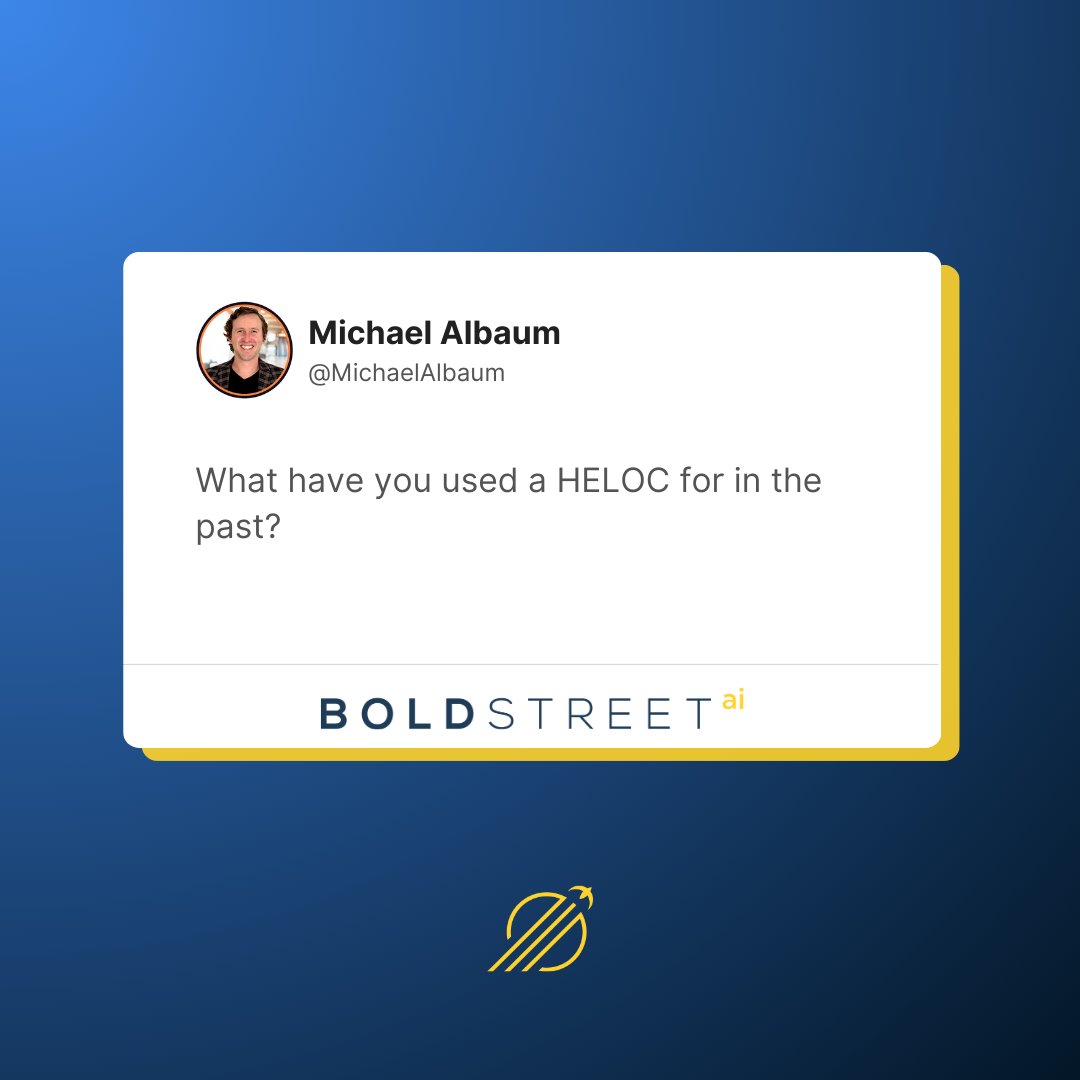 BoldStreetAI's tweet photo. 🤔 Share your experience! 

 #realestate #investor #twitter #HELOC https://t.co/iF9MxbJJ2d