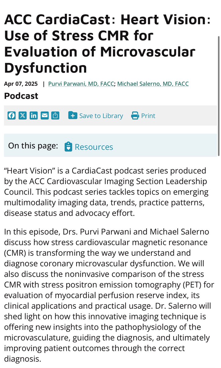 Dr. Purvi Parwani (@purviparwani) on Twitter photo Excited to join Dr. Michael Salerno <a href="/salernomdphd/">Dr. Michael Salerno M.D. P.h.D</a> on the latest Heart Vision <a href="/ACCinTouch/">American College of Cardiology</a> #CardiaCast! We dive into how stress #CMR is reshaping our understanding of coronary microvascular dysfunction—comparing it with stress PET & its real-world clinical impact.
Listen here: Excited to join Dr. Michael Salerno <a href="/salernomdphd/">Dr. Michael Salerno M.D. P.h.D</a> on the latest Heart Vision <a href="/ACCinTouch/">American College of Cardiology</a> #CardiaCast! We dive into how stress #CMR is reshaping our understanding of coronary microvascular dysfunction—comparing it with stress PET & its real-world clinical impact.
Listen here: