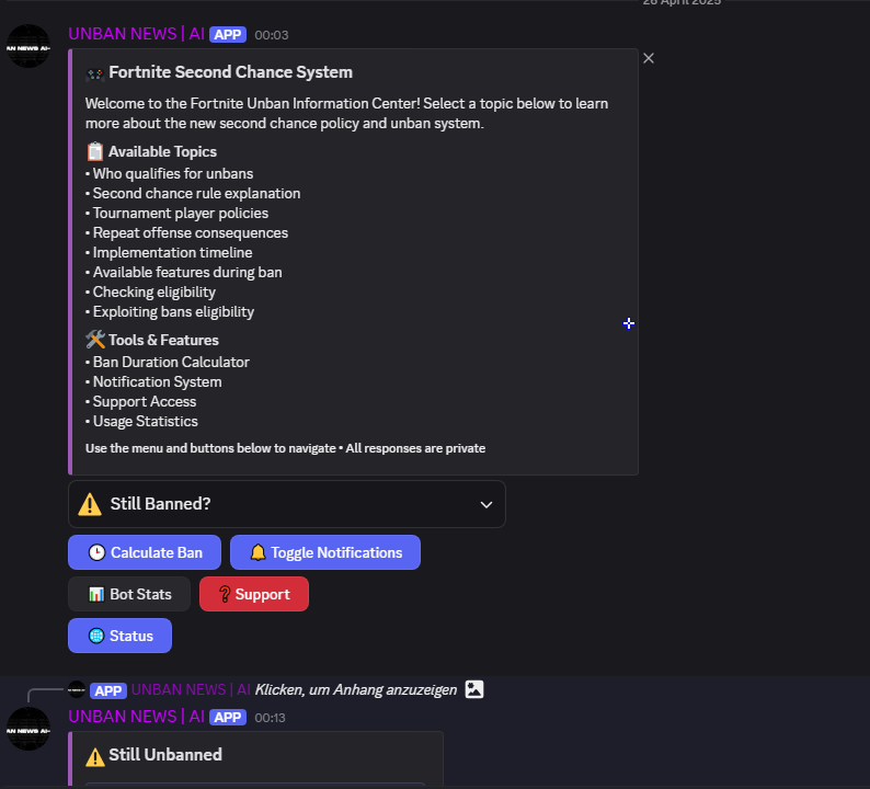 32deniss's tweet photo. FORTNITE UNBAN WAVE NEWS WHY IS NOT EVERYONE UNBANNED YET? YOU CAN FIND OUT ON MY DISCORD SERVER!  

WITH OWN UNBAN AI BOT! &amp; GIVEAWAYS

 JOIN UP: https://t.co/bPpOWWvdgt #unban 

#fortnite #fortnitestatus #fortniteunban https://t.co/uSxFwe7TtL