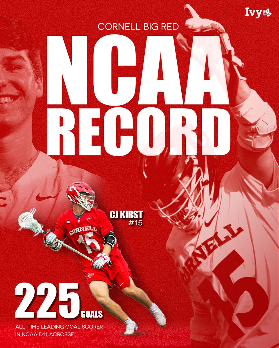 KIRSTORY IS MADE!

CJ Kirst stands alone as the all-time leading goal scorer in Division I @NCAALacrosse history. The captain now has 225 goals (and counting) for @cornelllacrosse.

#YellCornell
