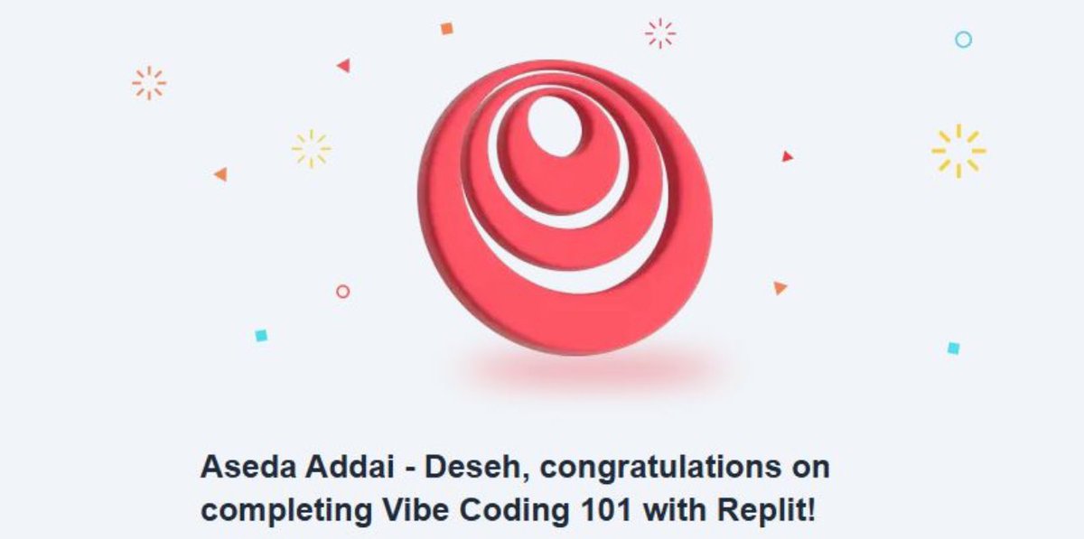 Aseda @ Microsoft #AISkillsFest (@asedaad) on Twitter photo Completed the Vibe Coding 101 course with <a href="/Replit/">Replit ⠕</a> and <a href="/DeepLearningAI/">DeepLearning.AI</a>! 🚀
Learned how AI agents can help build and deploy apps faster while we focus on architecture and features. Highly recommend this course! 💻🤖
Link: lnkd.in/g6EHMXxj
<a href="/mattppal/">matt palmer</a>
#VibeCoding #replit Completed the Vibe Coding 101 course with <a href="/Replit/">Replit ⠕</a> and <a href="/DeepLearningAI/">DeepLearning.AI</a>! 🚀
Learned how AI agents can help build and deploy apps faster while we focus on architecture and features. Highly recommend this course! 💻🤖
Link: lnkd.in/g6EHMXxj
<a href="/mattppal/">matt palmer</a>
#VibeCoding #replit