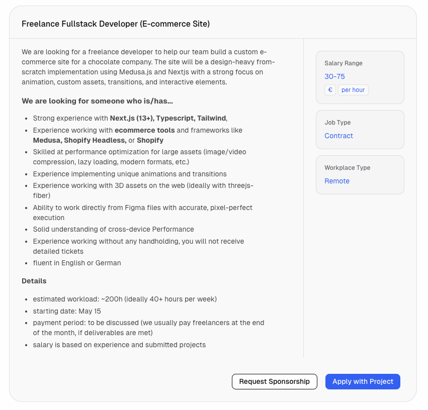 looking for work?
adlerlagune just posted a freelance opportunity on 0cred

30-75€ per hour, ~200h workload

use the link below to apply