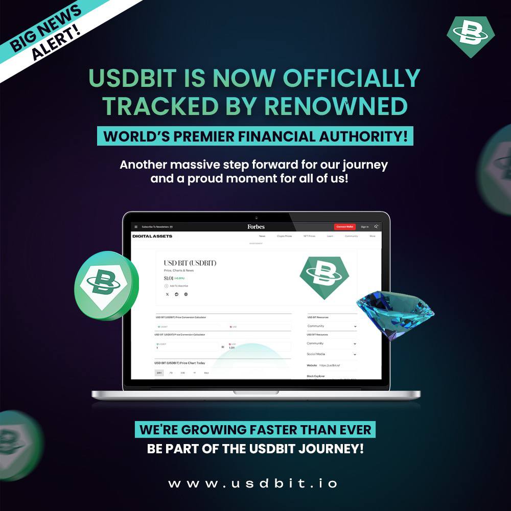 Crypto_Vertex1's tweet photo. BREAKING: @Forbes now tracks @USDBIT_ on its digital assets platform, acknowledging our growing influence in the cryptocurrency market! This is huge validation for our innovative approach to stablecoins! Check it out: https://t.co/krBlKbUByZ #USDBIT #Forbes